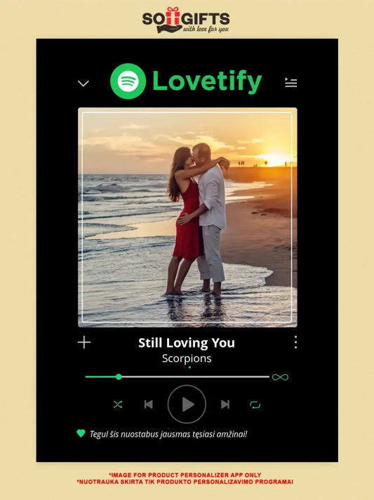 Personalizuotas Lovetify muzikos grotuvas ant drobės su jūsų nuotrauka ir daina  Drobe -  dovanokis.lt