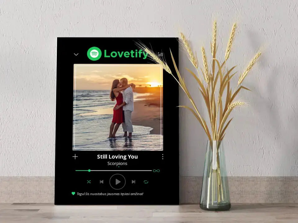 Personalizuotas Lovetify muzikos grotuvas ant drobės su jūsų nuotrauka ir daina  Drobe -  dovanokis.lt