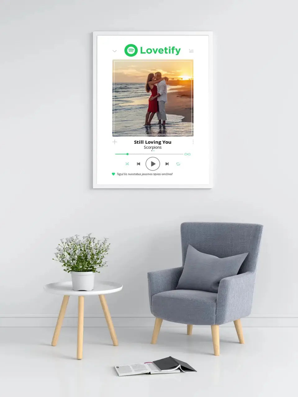 Personalizuotas Lovetify muzikos grotuvo įrėmintas plakatas su jūsų nuotrauka ir daina  Posteris(Plakatas) -  dovanokis.lt