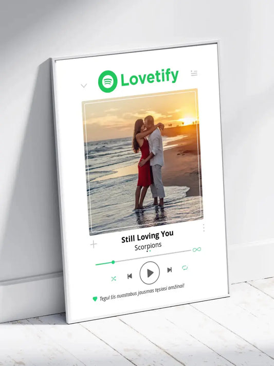 Personalizuotas Lovetify muzikos grotuvo įrėmintas plakatas su jūsų nuotrauka ir daina  Posteris(Plakatas) -  dovanokis.lt