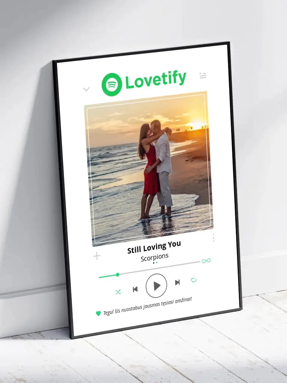 Personalizuotas Lovetify muzikos grotuvo įrėmintas plakatas su jūsų nuotrauka ir daina  Posteris(Plakatas) -  dovanokis.lt