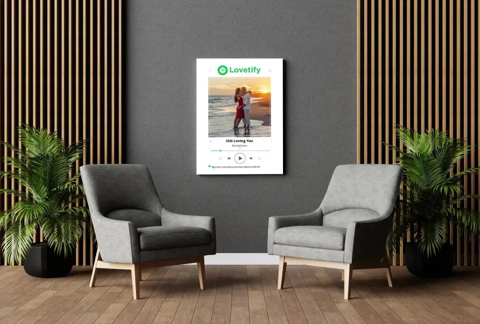 Personalizuotas Lovetify muzikos grotuvas ant drobės su jūsų nuotrauka ir daina  Drobe -  dovanokis.lt