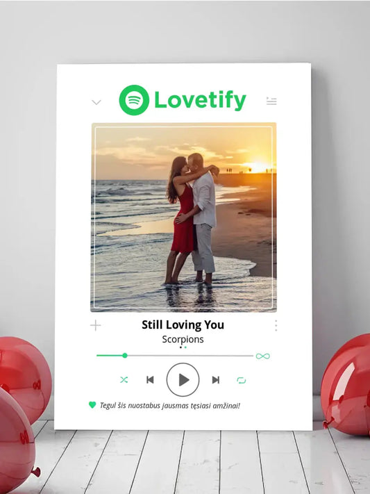 Personalizuotas Lovetify muzikos grotuvas ant drobės su jūsų nuotrauka ir daina  Drobe -  dovanokis.lt