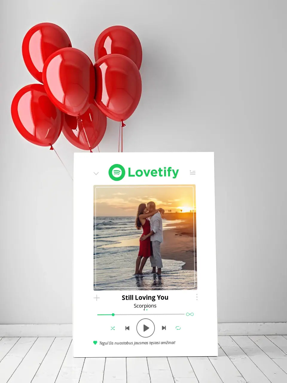 Personalizuotas Lovetify muzikos grotuvas ant drobės su jūsų nuotrauka ir daina