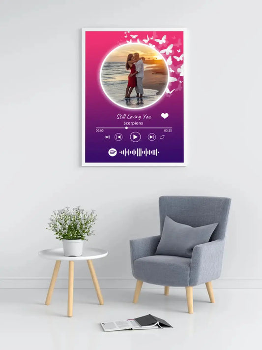 Personalizuotas Spotify muzikos grotuvo įrėmintas plakatas su jūsų nuotrauka, daina ir spotify kodu  Posteris(Plakatas) -  dovanokis.lt