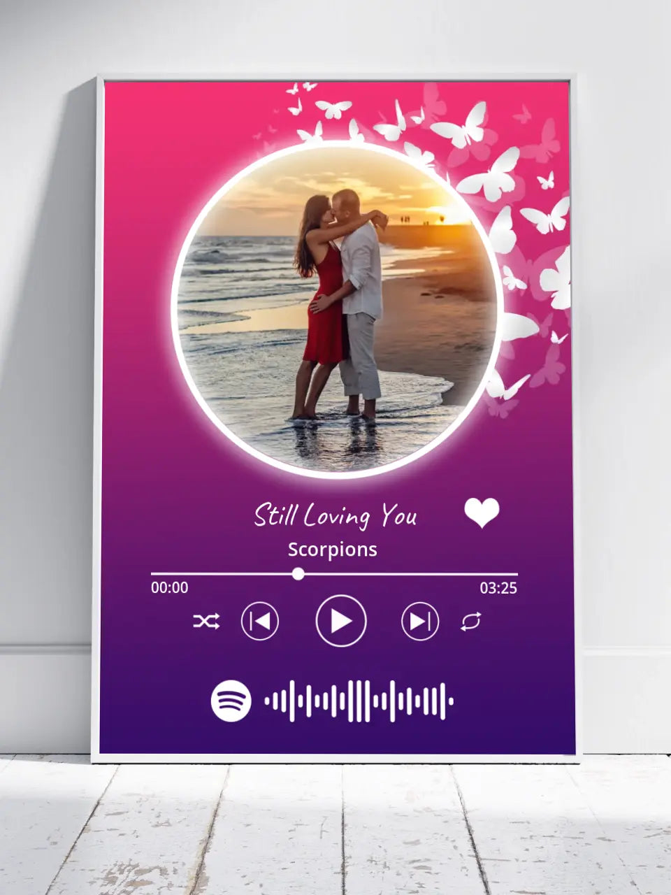 Personalizuotas Spotify muzikos grotuvo įrėmintas plakatas su jūsų nuotrauka, daina ir spotify kodu