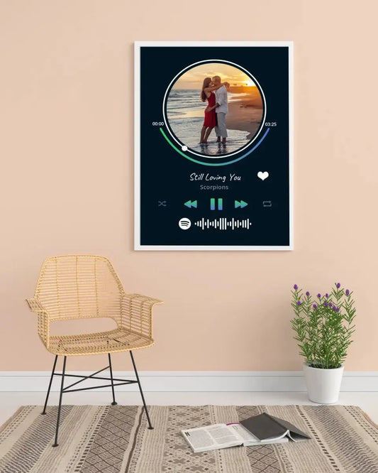 Personalizuotas Spotify muzikos grotuvo įrėmintas plakatas su jūsų nuotrauka, daina ir spotify kodu  Posteris(Plakatas) -  dovanokis.lt