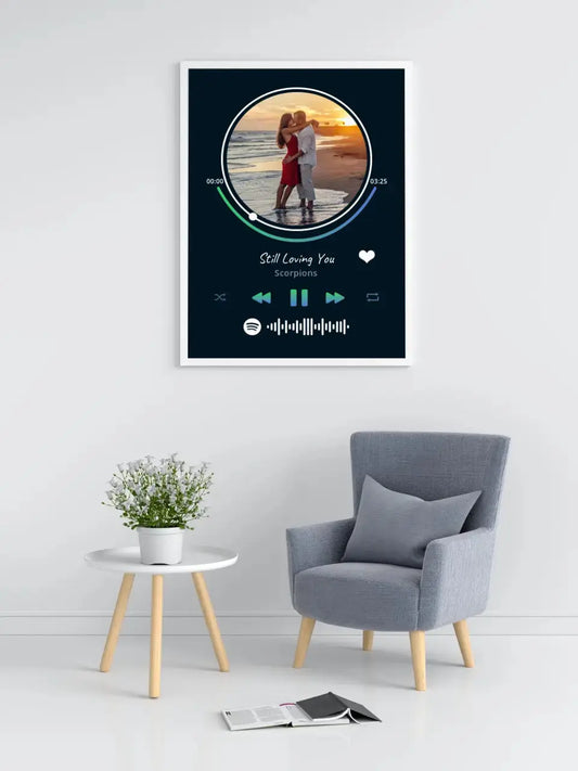 Personalizuotas Spotify muzikos grotuvo įrėmintas plakatas su jūsų nuotrauka, daina ir spotify kodu  Posteris(Plakatas) -  dovanokis.lt