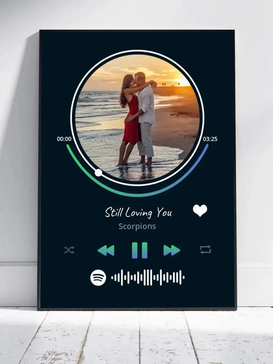 Personalizuotas Spotify muzikos grotuvo įrėmintas plakatas su jūsų nuotrauka, daina ir spotify kodu  Posteris(Plakatas) -  dovanokis.lt