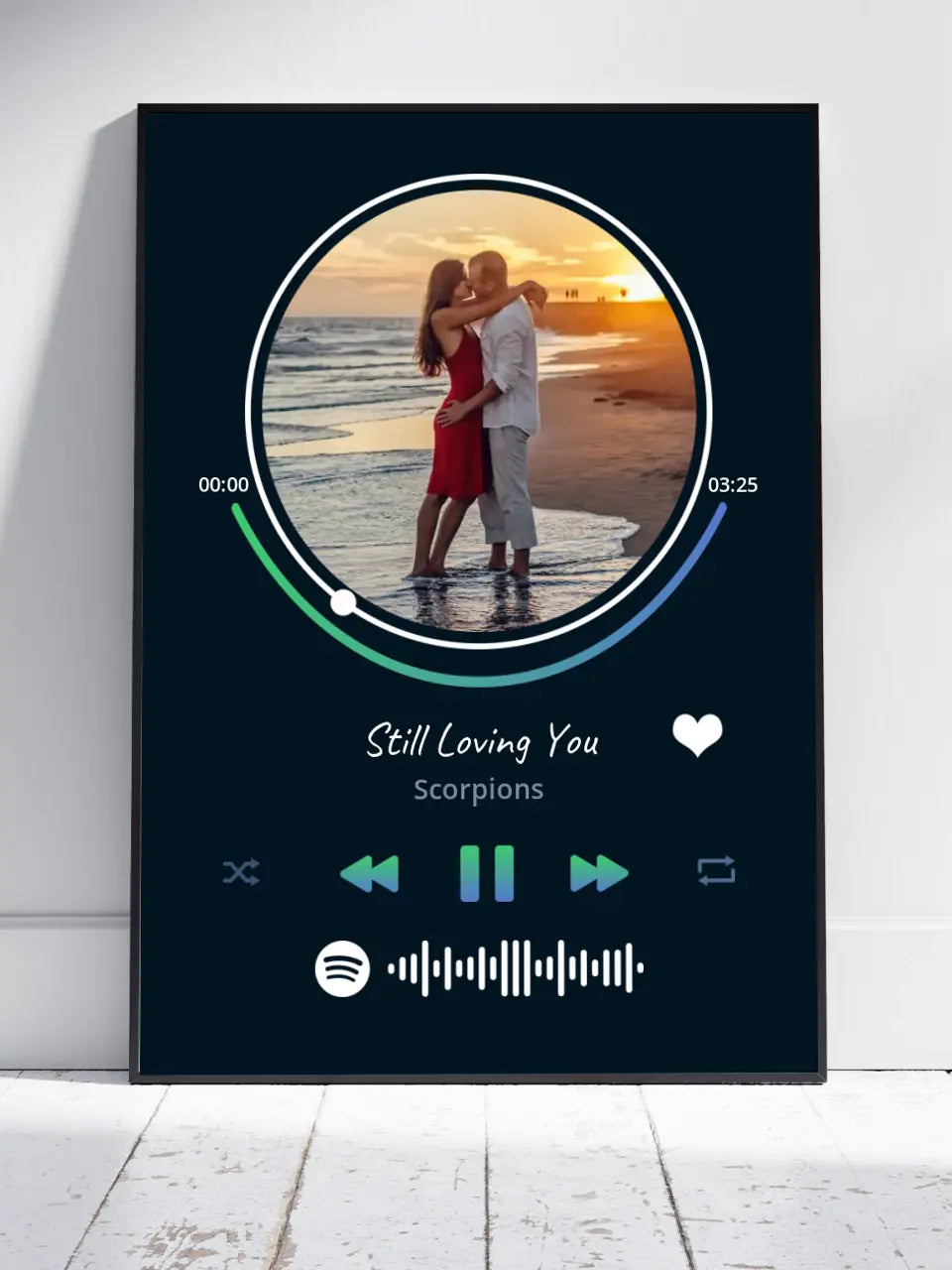 Personalizuotas Spotify muzikos grotuvo įrėmintas plakatas su jūsų nuotrauka, daina ir spotify kodu