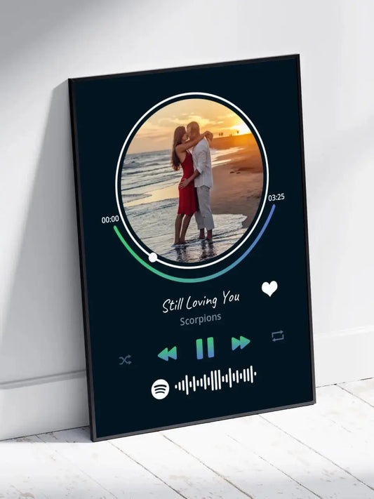 Personalizuotas Spotify muzikos grotuvo įrėmintas plakatas su jūsų nuotrauka, daina ir spotify kodu  Posteris(Plakatas) -  dovanokis.lt