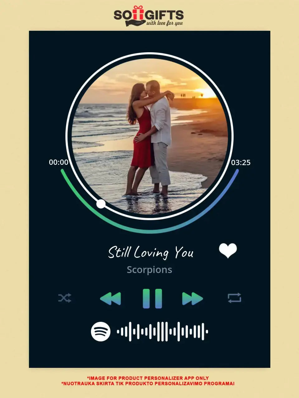 Personalizuotas Spotify muzikos grotuvas ant drobės su jūsų nuotrauka, daina ir spotify kodu  Drobe -  dovanokis.lt
