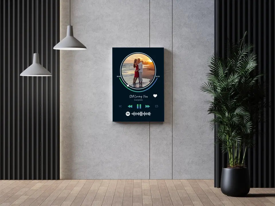 Personalizuotas Spotify muzikos grotuvas ant drobės su jūsų nuotrauka, daina ir spotify kodu