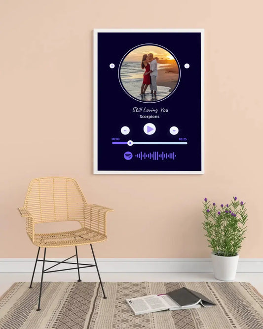 Personalizuotas Spotify muzikos grotuvo įrėmintas plakatas su jūsų nuotrauka, daina ir spotify kodu  Posteris(Plakatas) -  dovanokis.lt