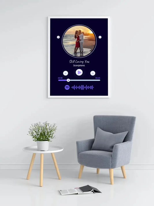 Personalizuotas Spotify muzikos grotuvo įrėmintas plakatas su jūsų nuotrauka, daina ir spotify kodu  Posteris(Plakatas) -  dovanokis.lt