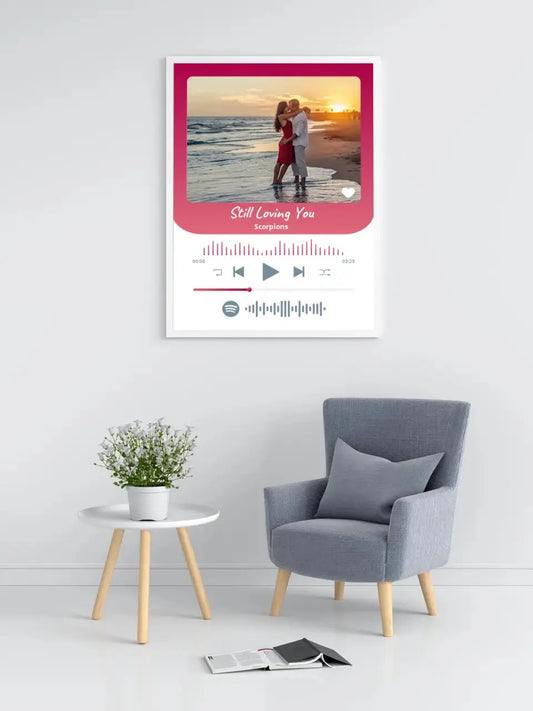 Personalizuotas Spotify muzikos grotuvo įrėmintas plakatas su jūsų nuotrauka, daina ir spotify kodu  Posteris(Plakatas) -  dovanokis.lt