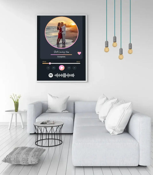 Personalizuotas Spotify muzikos grotuvo įrėmintas plakatas su jūsų nuotrauka, daina ir spotify kodu  Posteris(Plakatas) -  dovanokis.lt