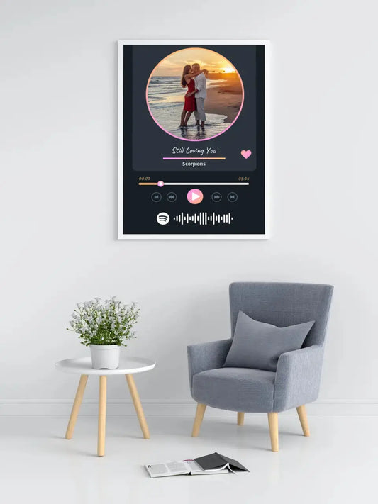 Personalizuotas Spotify muzikos grotuvo įrėmintas plakatas su jūsų nuotrauka, daina ir spotify kodu  Posteris(Plakatas) -  dovanokis.lt