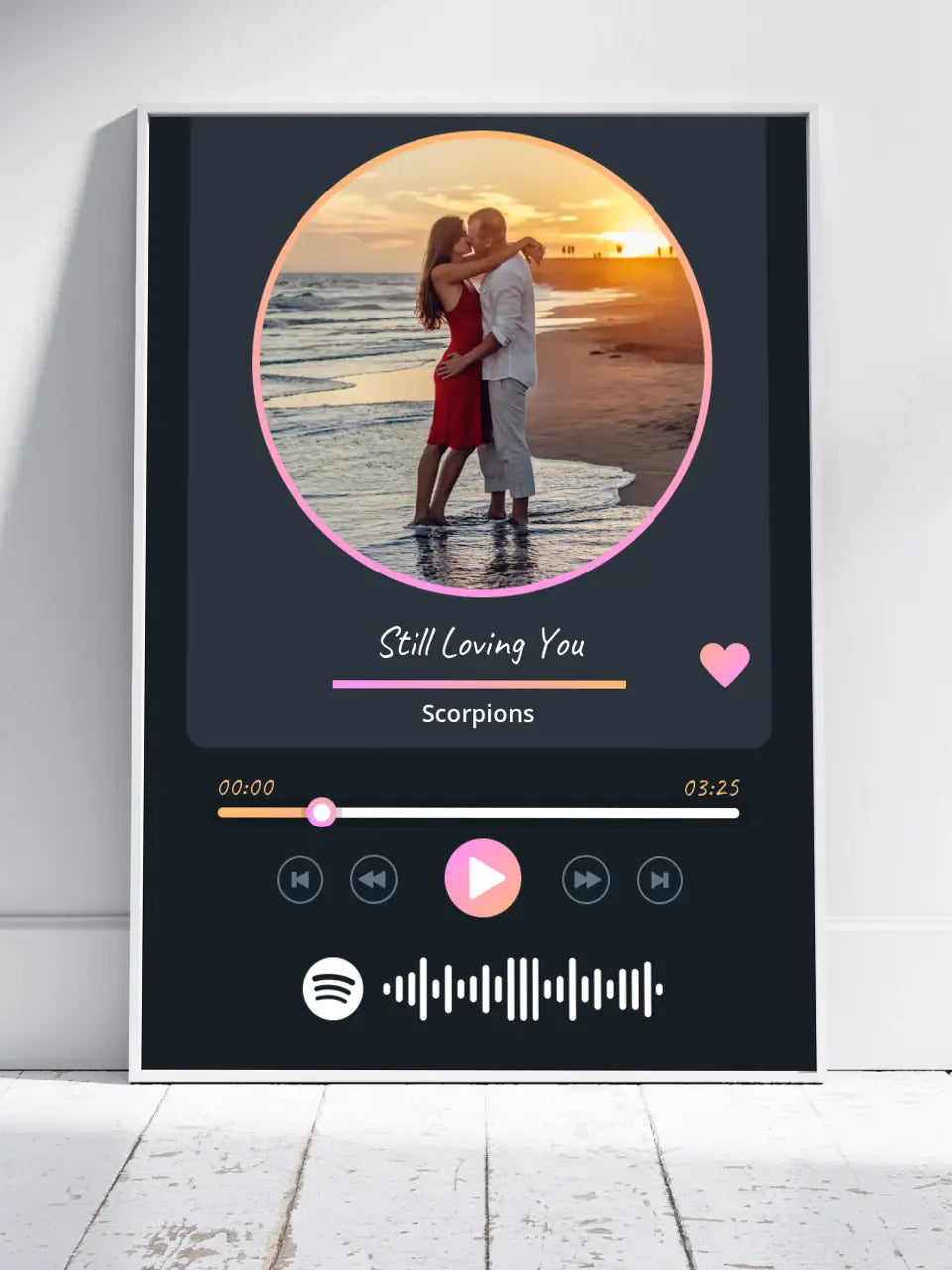 Personalizuotas Spotify muzikos grotuvo įrėmintas plakatas su jūsų nuotrauka, daina ir spotify kodu