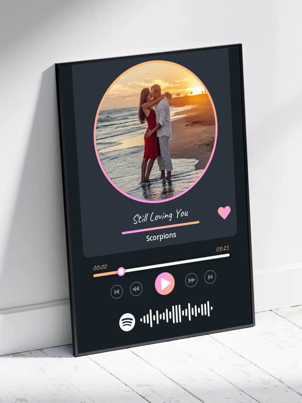 Personalizuotas Spotify muzikos grotuvo įrėmintas plakatas su jūsų nuotrauka, daina ir spotify kodu