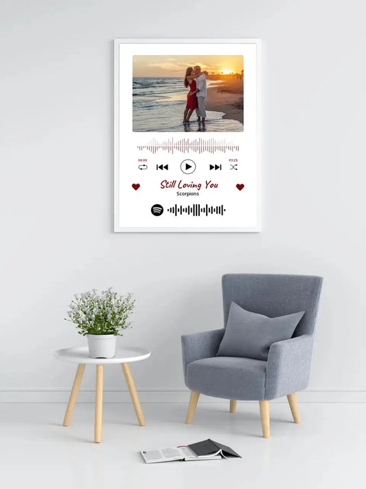 Personalizuotas Spotify muzikos grotuvo įrėmintas plakatas su jūsų nuotrauka, daina ir spotify kodu  Posteris(Plakatas) -  dovanokis.lt