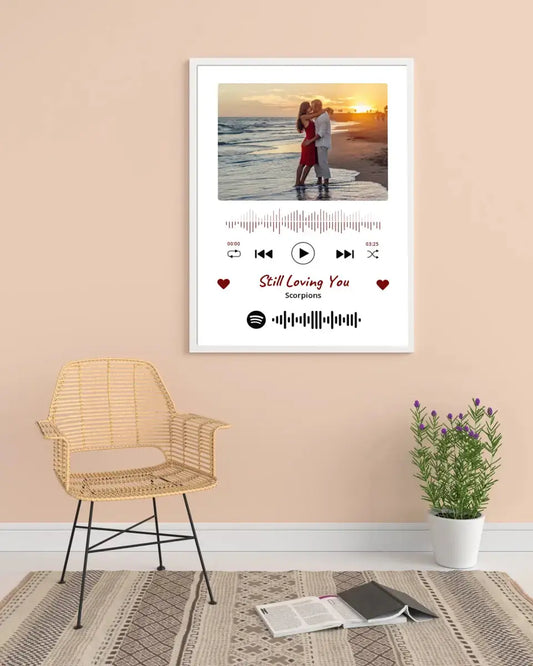 Personalizuotas Spotify muzikos grotuvo įrėmintas plakatas su jūsų nuotrauka, daina ir spotify kodu  Posteris(Plakatas) -  dovanokis.lt