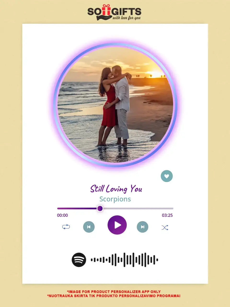 Personalizuotas Spotify muzikos grotuvas ant drobės su jūsų nuotrauka, daina ir spotify kodu  Drobe -  dovanokis.lt