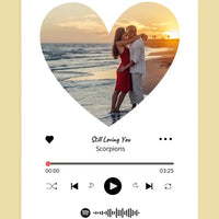 Personalizuotas Spotify muzikos grotuvas ant drobės su jūsų nuotrauka širdelės formos, daina ir spotify kodu  Drobe -  dovanokis.lt