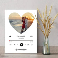 Personalizuotas Spotify muzikos grotuvas ant drobės su jūsų nuotrauka širdelės formos, daina ir spotify kodu  Drobe -  dovanokis.lt