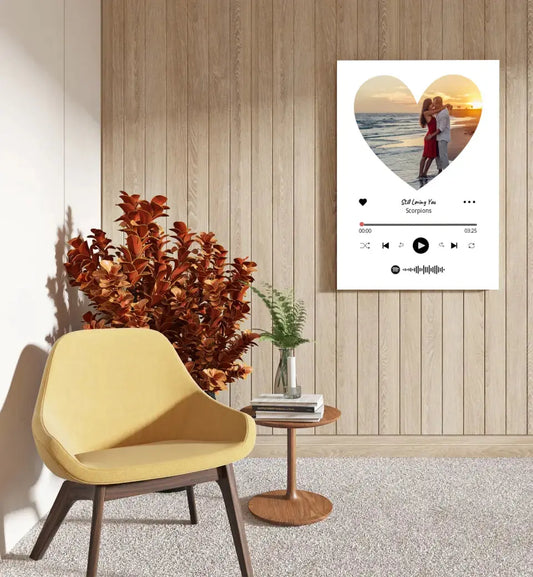 Personalizuotas Spotify muzikos grotuvas ant drobės su jūsų nuotrauka širdelės formos, daina ir spotify kodu  Drobe -  dovanokis.lt