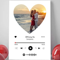 Personalizuotas Spotify muzikos grotuvas ant drobės su jūsų nuotrauka širdelės formos, daina ir spotify kodu  Drobe -  dovanokis.lt