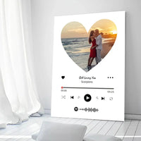 Personalizuotas Spotify muzikos grotuvas ant drobės su jūsų nuotrauka širdelės formos, daina ir spotify kodu  Drobe -  dovanokis.lt