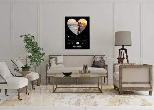 Personalizuotas Spotify muzikos grotuvas ant drobės su jūsų nuotrauka širdelės formos, daina ir spotify kodu  Drobe -  dovanokis.lt