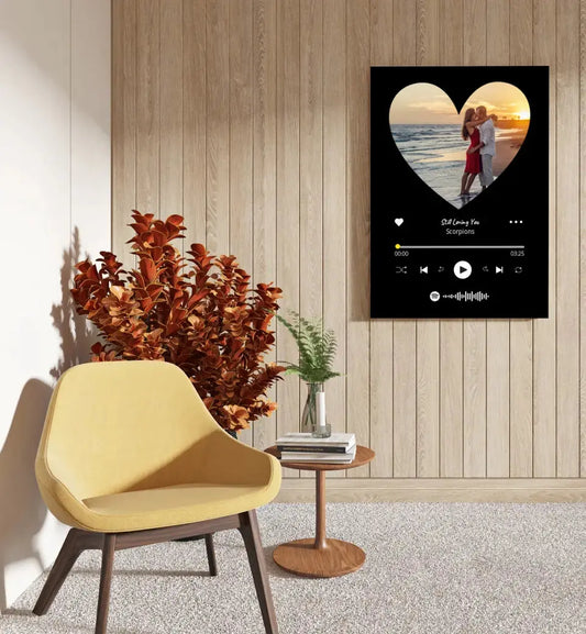 Personalizuotas Spotify muzikos grotuvas ant drobės su jūsų nuotrauka širdelės formos, daina ir spotify kodu  Drobe -  dovanokis.lt