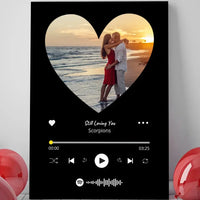 Personalizuotas Spotify muzikos grotuvas ant drobės su jūsų nuotrauka širdelės formos, daina ir spotify kodu  Drobe -  dovanokis.lt
