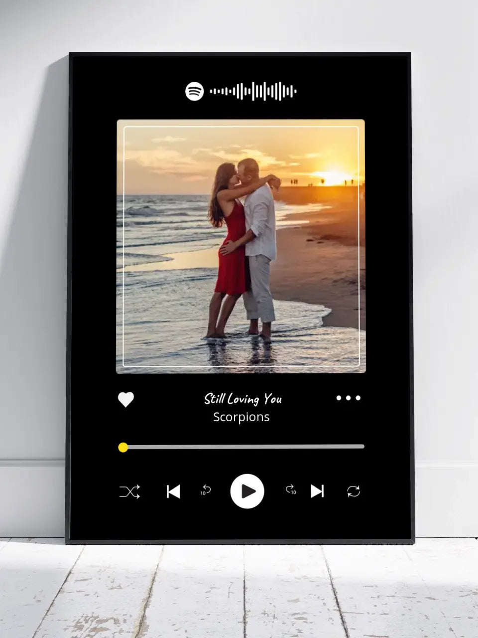 Personalizuotas Spotify muzikos grotuvo įrėmintas plakatas su jūsų nuotrauka, daina ir spotify kodu