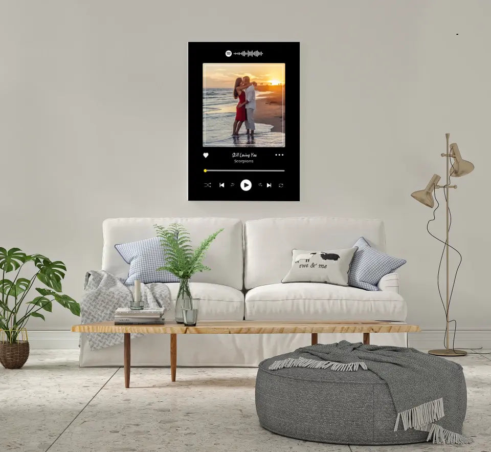 Personalizuotas Spotify muzikos grotuvas ant drobės su jūsų nuotrauka, daina ir spotify kodu TeeInBlue