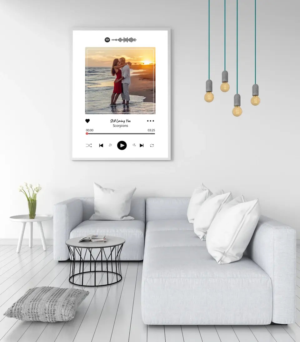Personalizuotas Spotify muzikos grotuvo plakatas su jūsų nuotrauka, daina ir spotify kodu