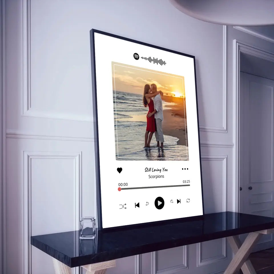 Personalizuotas Spotify muzikos grotuvo plakatas su jūsų nuotrauka, daina ir spotify kodu