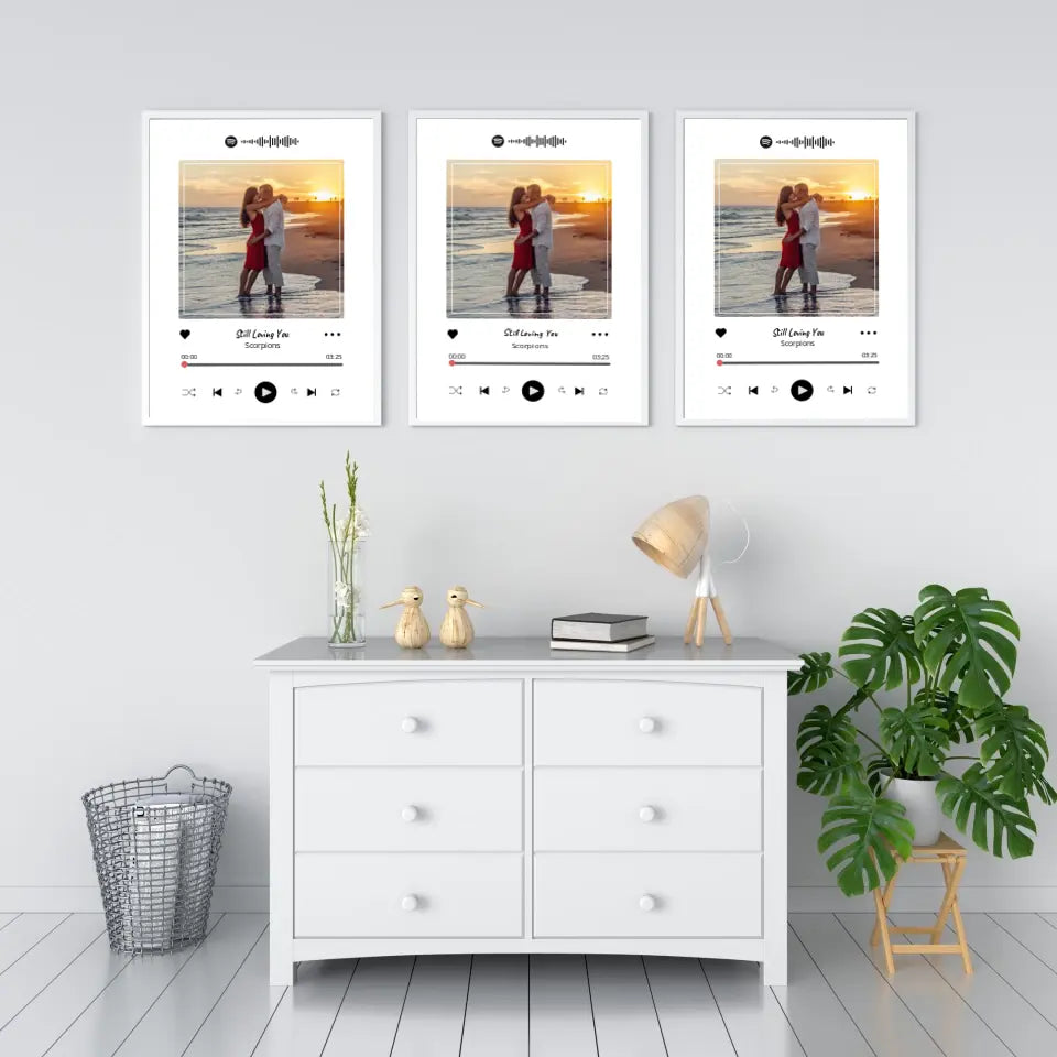 Personalizuotas Spotify muzikos grotuvo plakatas su jūsų nuotrauka, daina ir spotify kodu