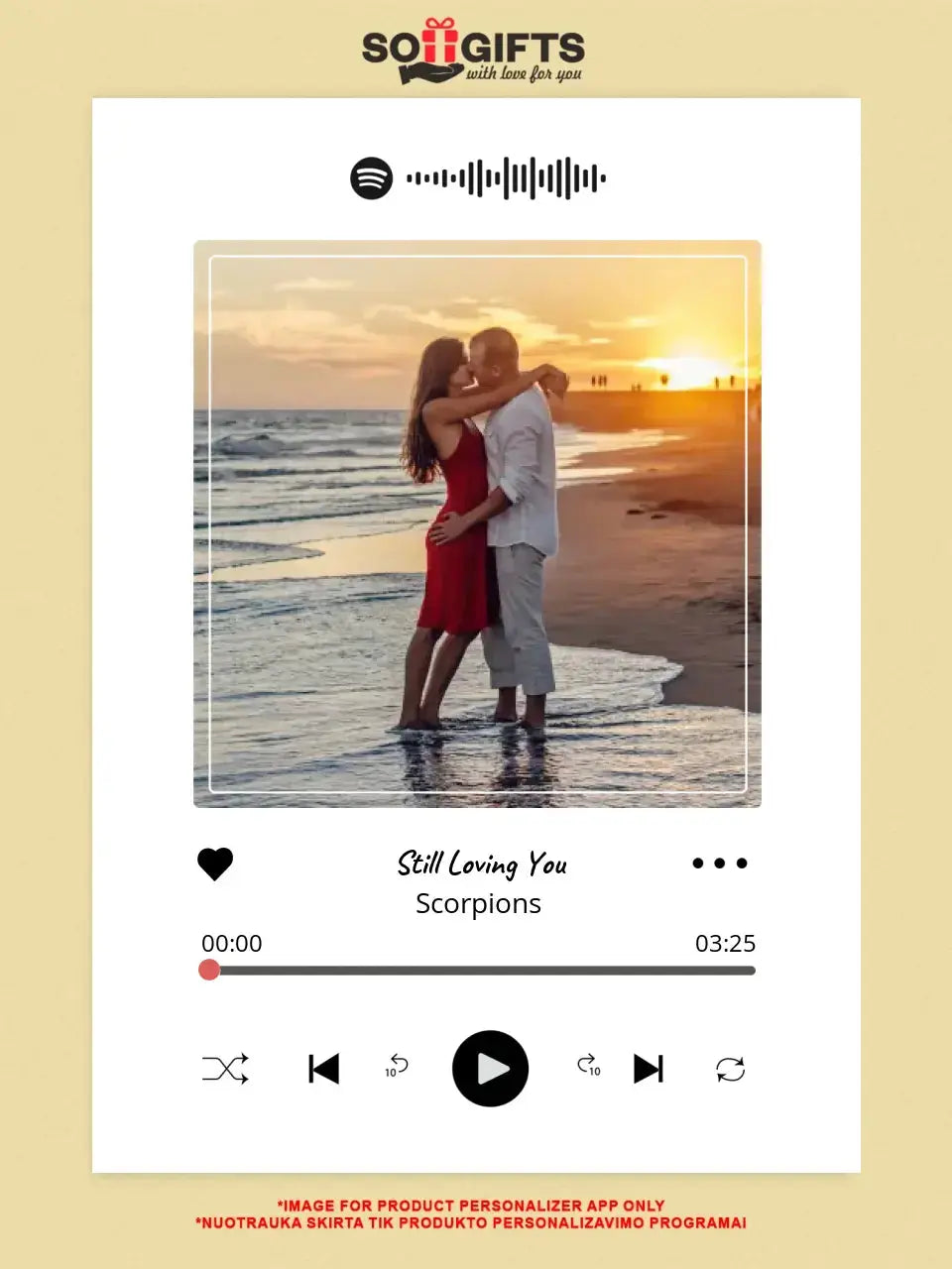 Personalizuotas Spotify muzikos grotuvas ant drobės su jūsų nuotrauka, daina ir spotify kodu  Drobe -  dovanokis.lt