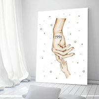 Personalizuota "Mama ir 1-4 vaikai susikibę už rankų" iliustracija ant drobės, Motinos Rankos, Naujagimio iliustracija, Menas, Laikydami rankas, Šeimos rankos  Drobe -  dovanokis.lt