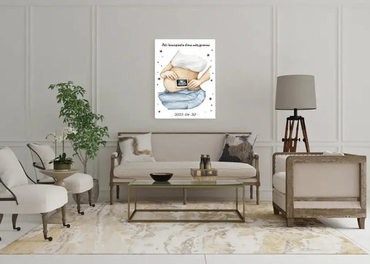 Personalizuota nėščiųjų echoskopijos tyrimo iliustracija su nuotrauką ant drobės, Nėščiųjų ultragarsas, Kūdikių kambario dekoras, Vaisiaus ultragarsinis vaizdas, nauja dovana tėvams  Drobe -  dovanokis.lt