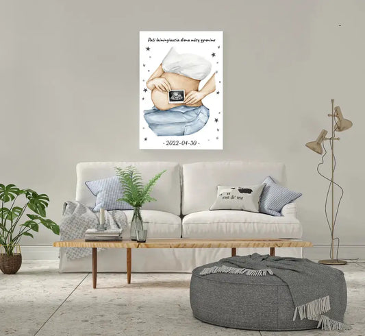 Personalizuota nėščiųjų echoskopijos tyrimo iliustracija su nuotrauką ant drobės, Nėščiųjų ultragarsas, Kūdikių kambario dekoras, Vaisiaus ultragarsinis vaizdas, nauja dovana tėvams  Drobe -  dovanokis.lt