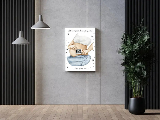 Personalizuota nėščiųjų echoskopijos tyrimo iliustracija su nuotrauką ant drobės, Nėščiųjų ultragarsas, Kūdikių kambario dekoras, Vaisiaus ultragarsinis vaizdas, nauja dovana tėvams  Drobe -  dovanokis.lt