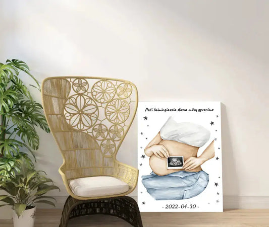 Personalizuota nėščiųjų echoskopijos tyrimo iliustracija su nuotrauką ant drobės, Nėščiųjų ultragarsas, Kūdikių kambario dekoras, Vaisiaus ultragarsinis vaizdas, nauja dovana tėvams  Drobe -  dovanokis.lt