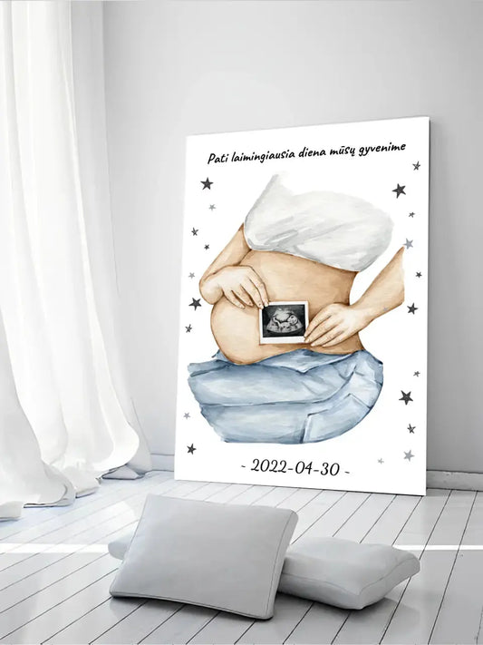 Personalizuota nėščiųjų echoskopijos tyrimo iliustracija su nuotrauką ant drobės, Nėščiųjų ultragarsas, Kūdikių kambario dekoras, Vaisiaus ultragarsinis vaizdas, nauja dovana tėvams  Drobe -  dovanokis.lt