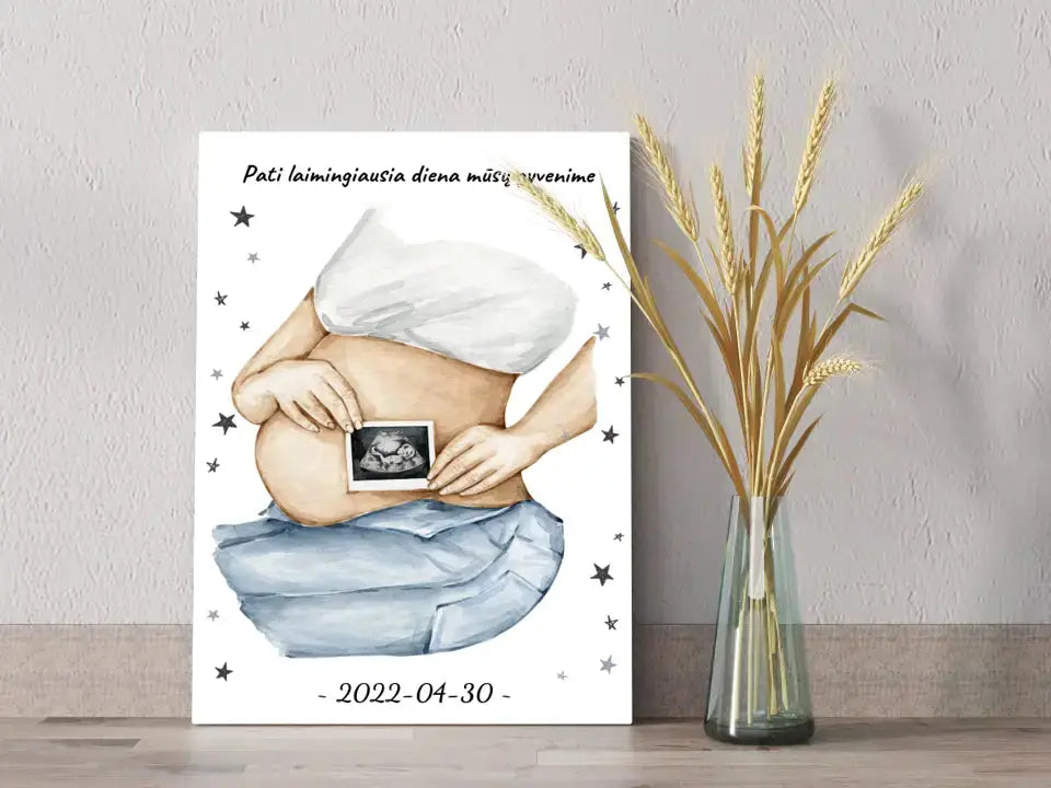 Personalizuota nėščiųjų echoskopijos tyrimo iliustracija su nuotrauką ant drobės, Nėščiųjų ultragarsas, Kūdikių kambario dekoras, Vaisiaus ultragarsinis vaizdas, nauja dovana tėvams  Drobe -  dovanokis.lt