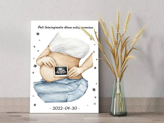 Personalizuota nėščiųjų echoskopijos tyrimo iliustracija su nuotrauką ant drobės, Nėščiųjų ultragarsas, Kūdikių kambario dekoras, Vaisiaus ultragarsinis vaizdas, nauja dovana tėvams  Drobe -  dovanokis.lt