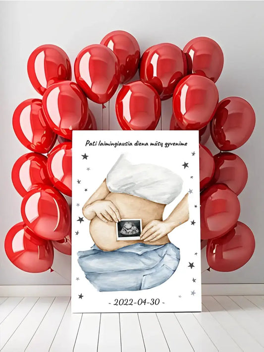 Personalizuota nėščiųjų echoskopijos tyrimo iliustracija su nuotrauką ant drobės, Nėščiųjų ultragarsas, Kūdikių kambario dekoras, Vaisiaus ultragarsinis vaizdas, nauja dovana tėvams  Drobe -  dovanokis.lt